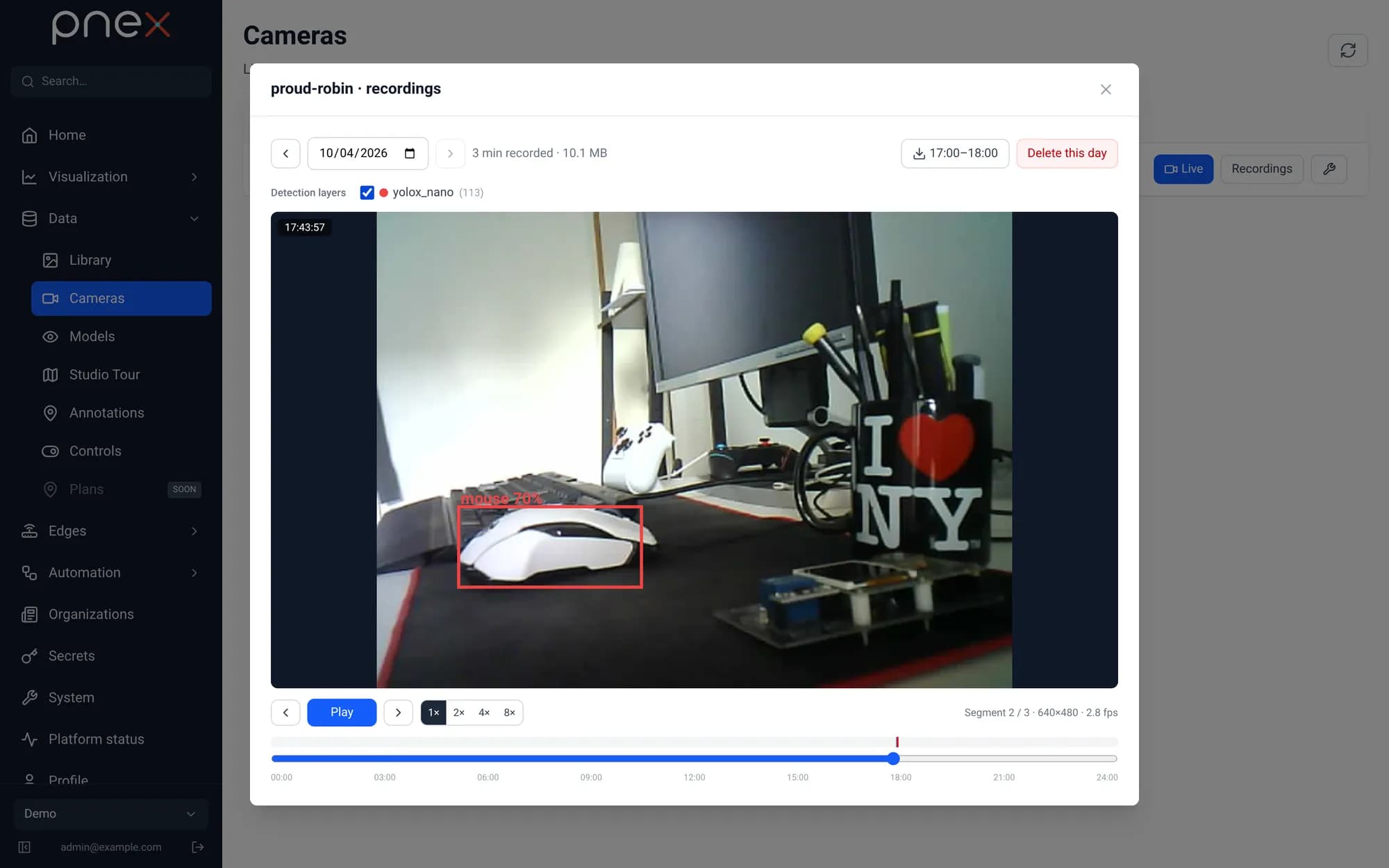 Recording played back with the yolox_nano detection layer