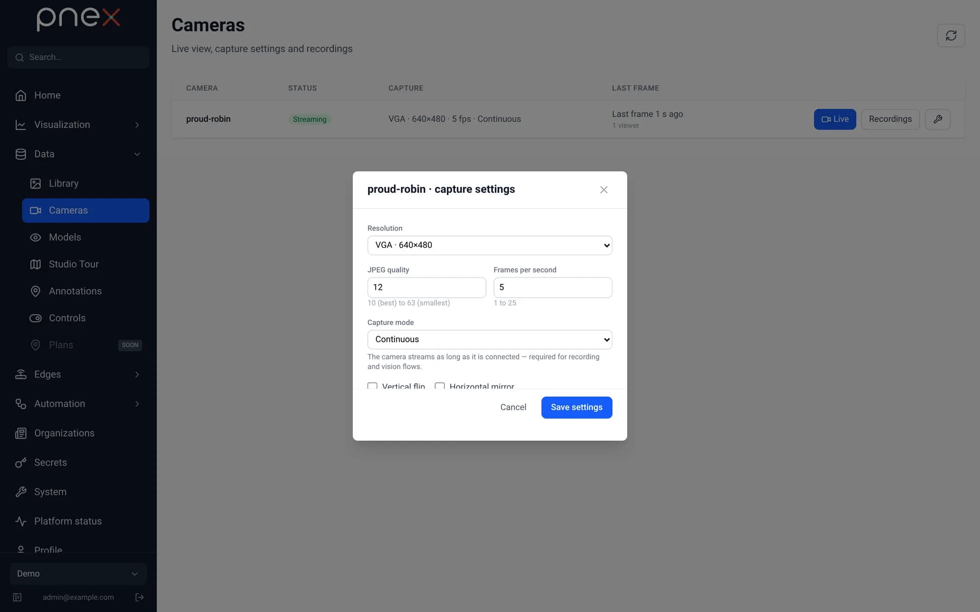 Capture settings of a camera