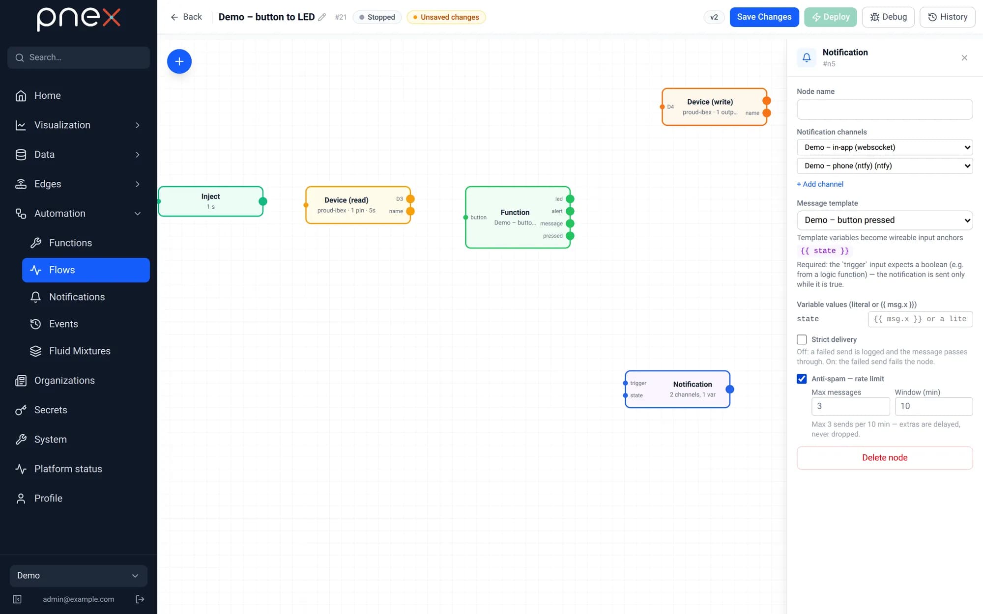 Notification node inspector