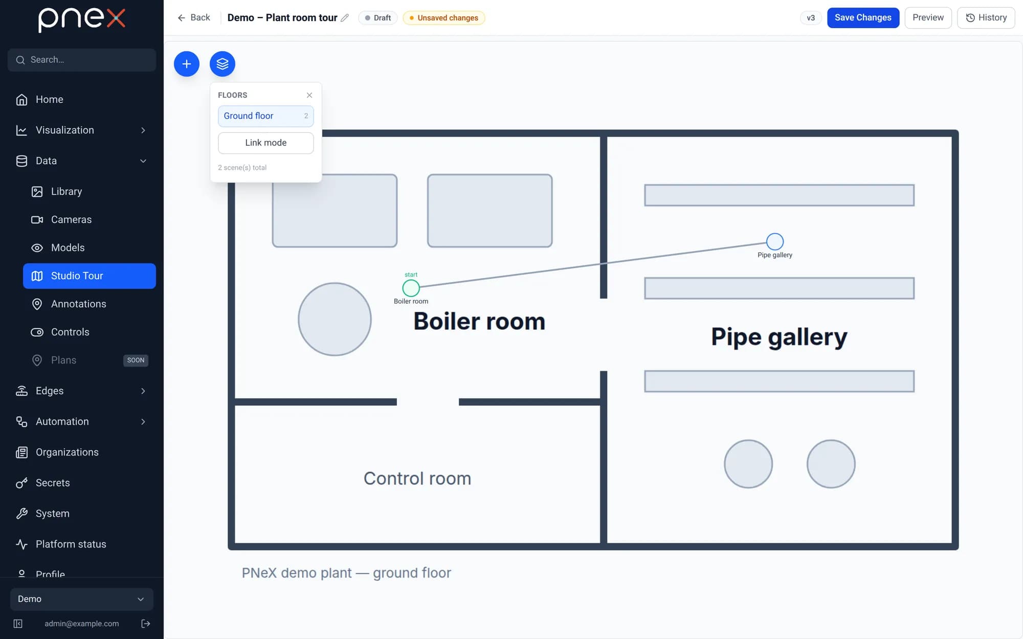 Tour editor on a floor plan