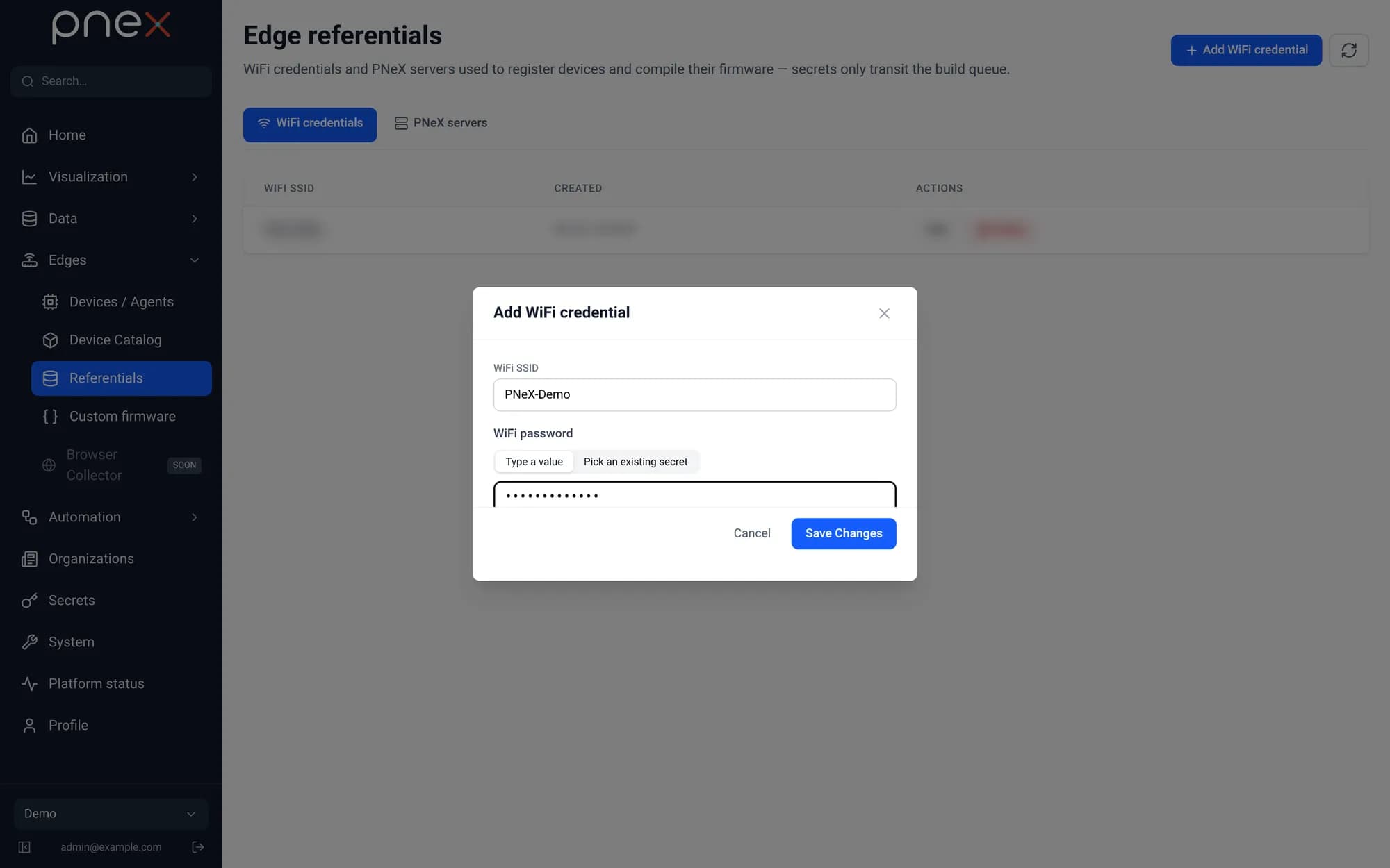 Adding a Wi-Fi credential in the Edge referentials
