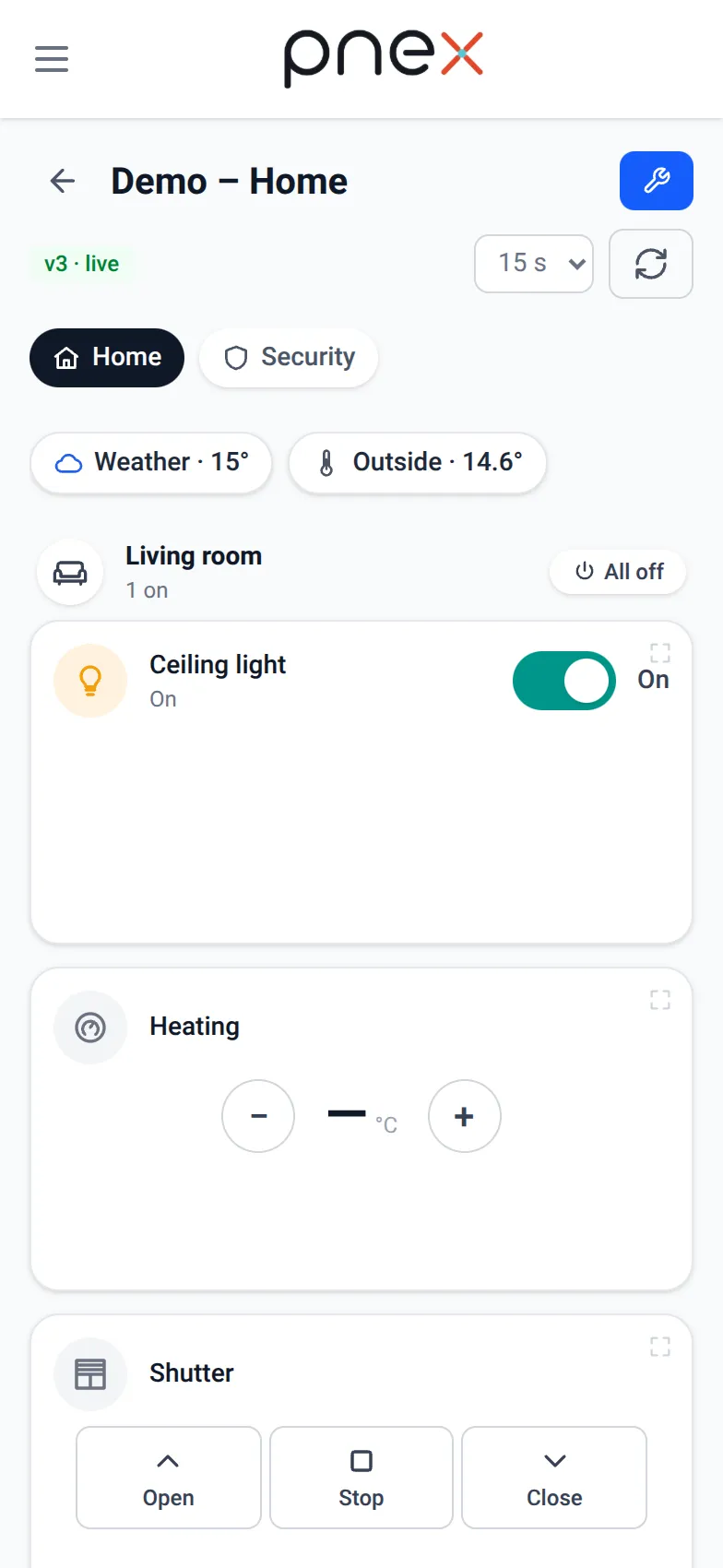 The Home dashboard on a phone