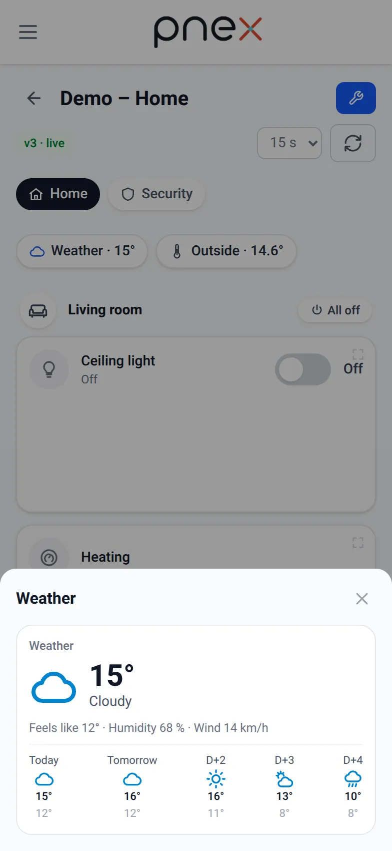 Weather card fed by the Weather node