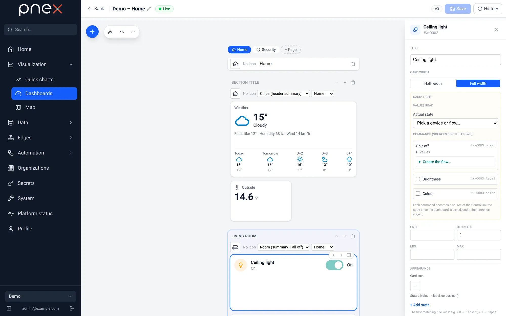 Mobile composer: rooms, cards and the inspector